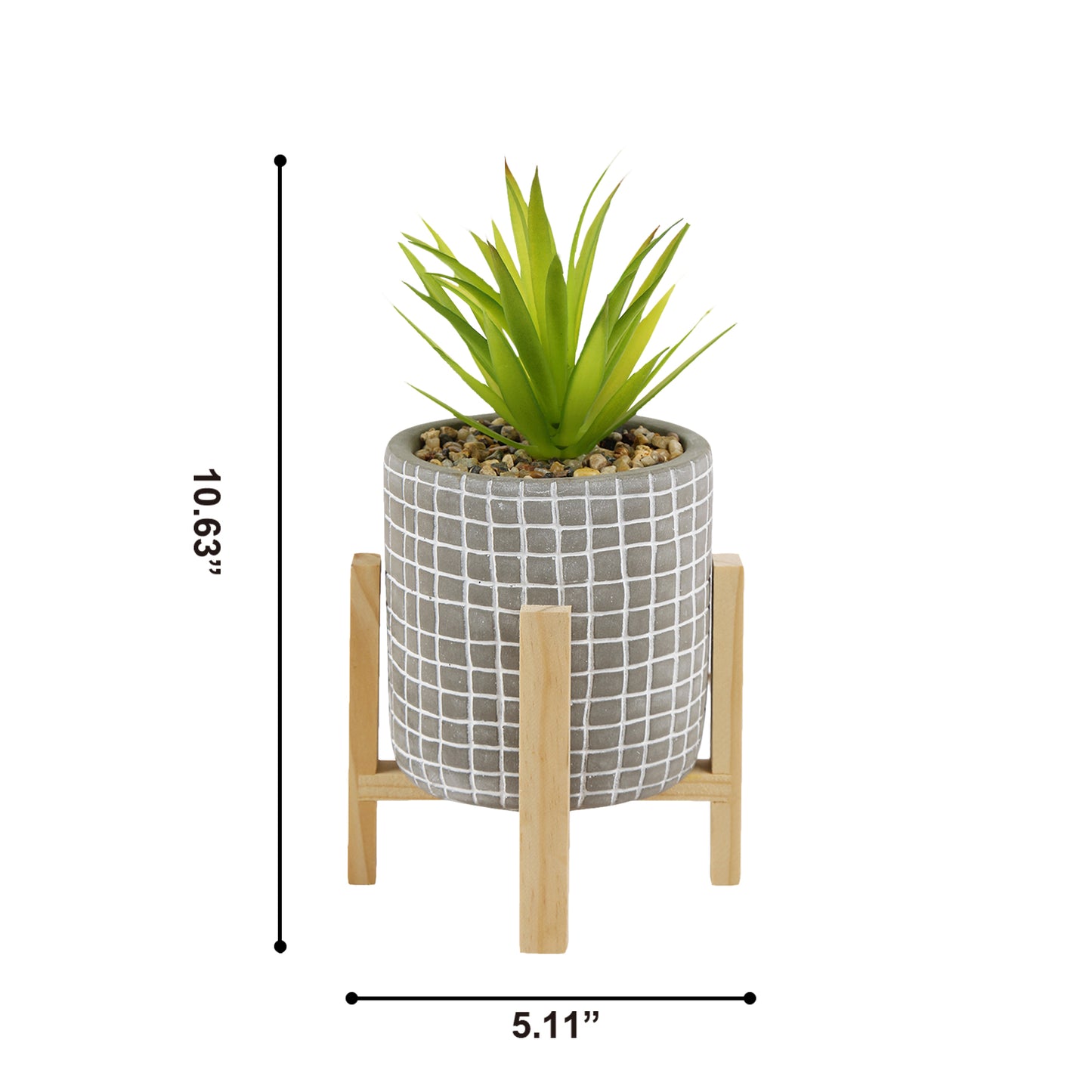 GIA Faux Agave Succulent Plant with Crafted Pot and Wooden Stand, Lush Green, Set of 2