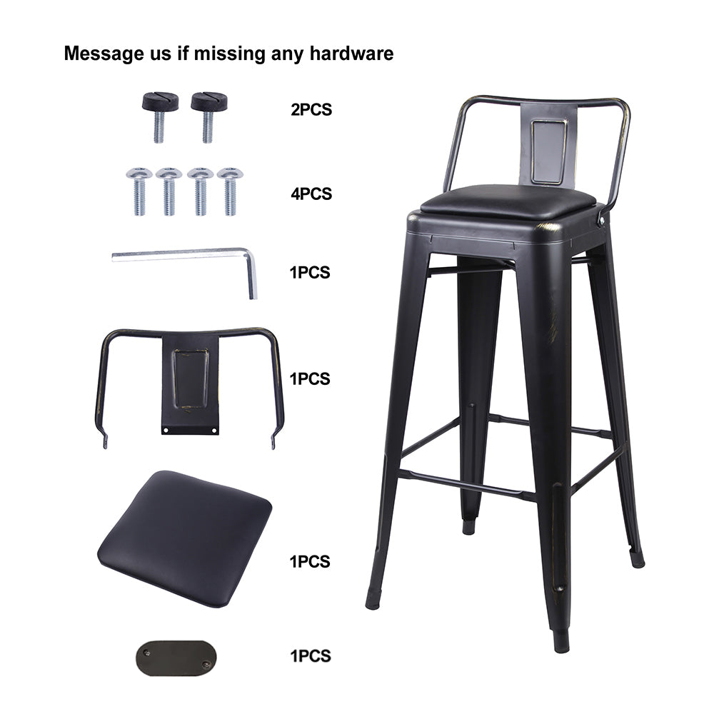 GIA 30 Inches High Back Black Metal Stool with Black PU Seat