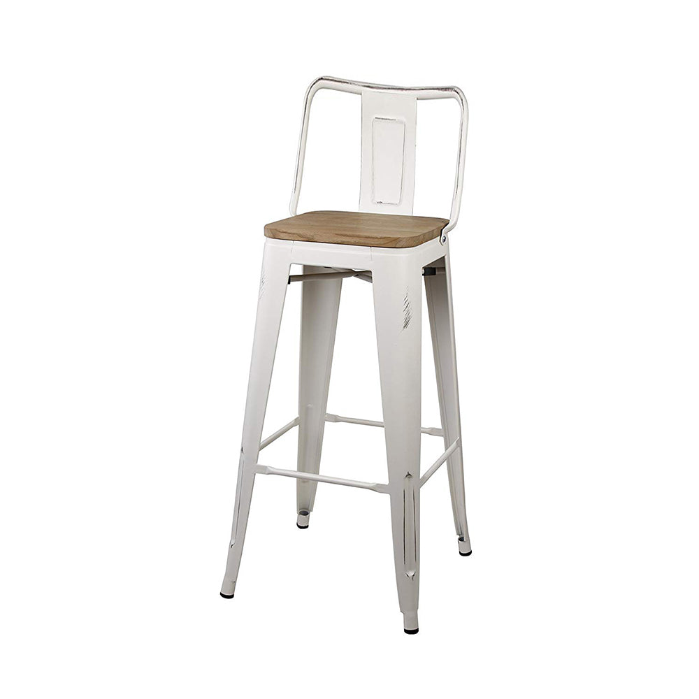 GIA 30 Inches High Back White Metal Stool with Light Wood Seat