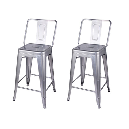 GIA 24 Inches High Back Silver Metal Stool