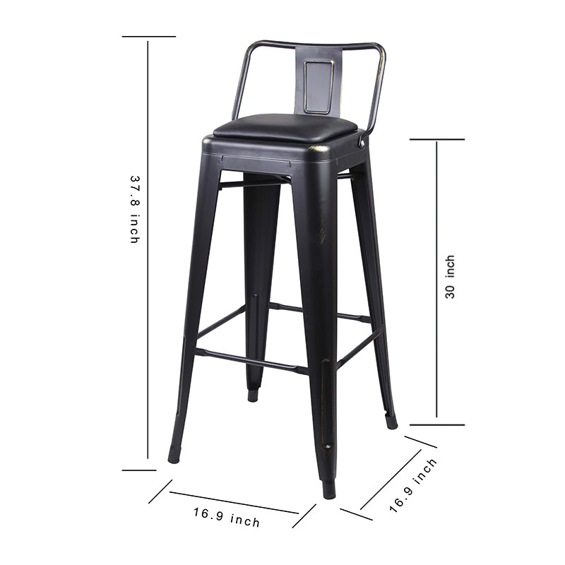 GIA 30 Inches High Back Black Metal Stool with Black PU Seat