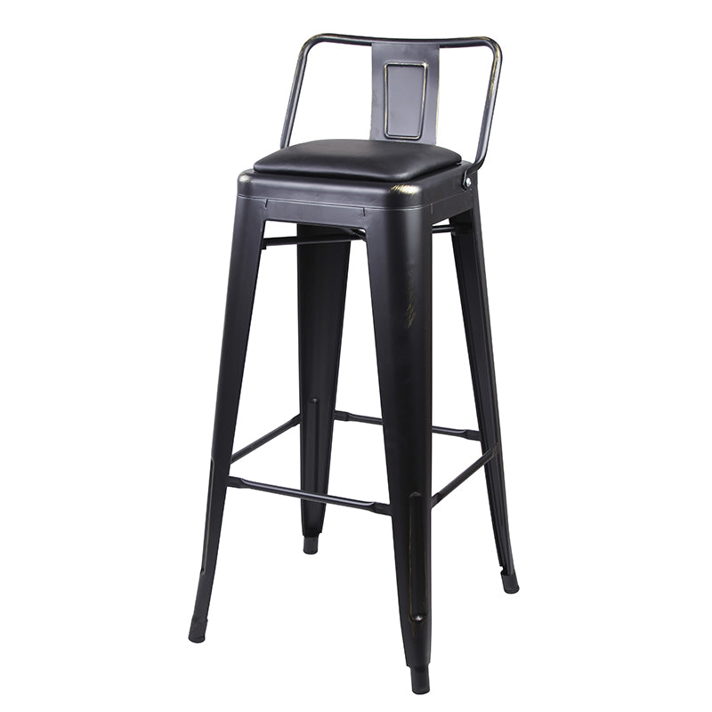 GIA 30 Inches High Back Black Metal Stool with Black PU Seat