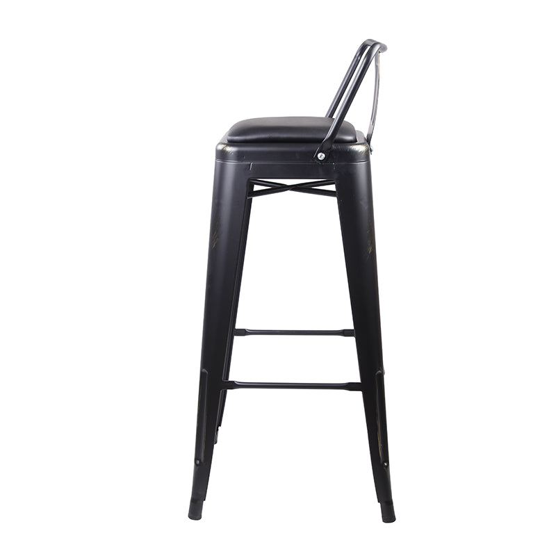 GIA 30 Inches High Back Black Metal Stool with Black PU Seat