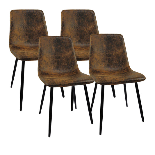 Dining Chairs Set of 4,Modern Kitchen Dining Room Chairs,Upholstered Dining Accent suedette Chairs in Cushion Seat and Sturdy Black Metal Legs,Brown