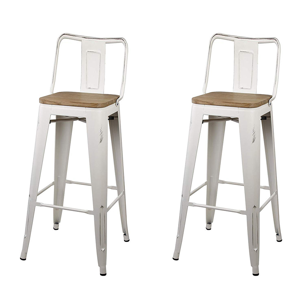 GIA 30 Inches High Back White Metal Stool with Light Wood Seat
