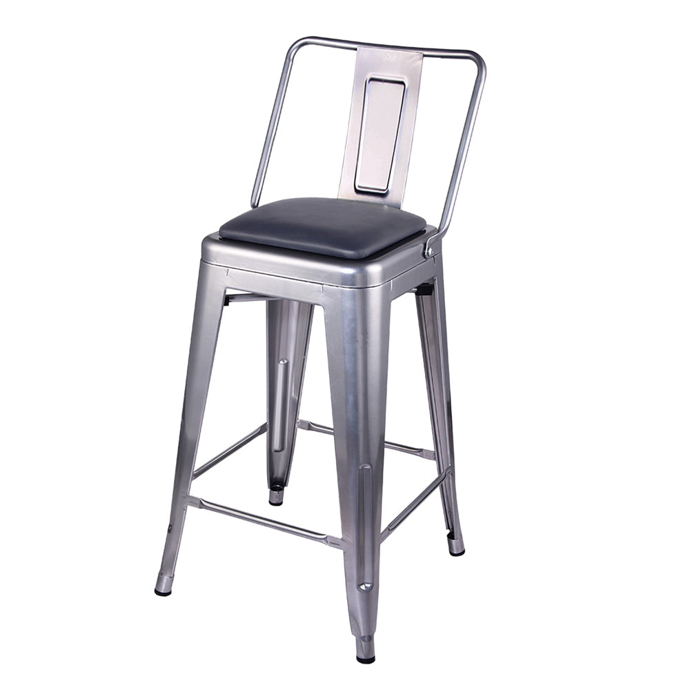 GIA 24 Inches High Back Silver Metal Stool with Black PU Seat