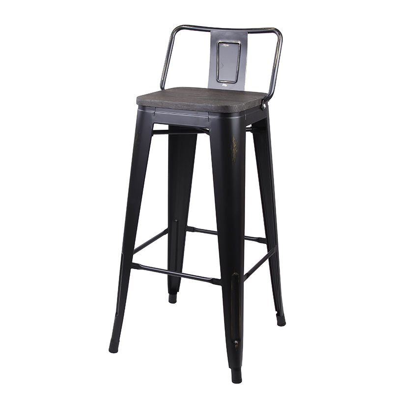 GIA 30 Inches High Back Black Metal Stool with Dark Wood Seat
