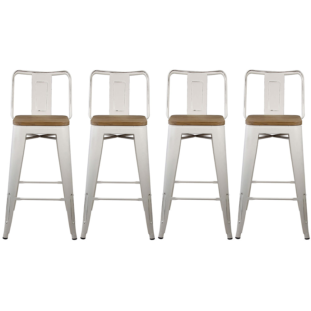 GIA 30 Inches High Back White Metal Stool with Light Wood Seat