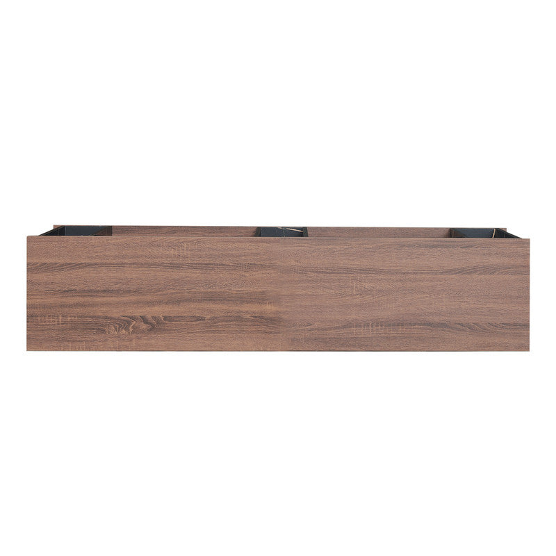 Modern Black Marble and Walnut Wood TV Stand with Open Storage Shelves - Sleek and Stylish Entertainment Center