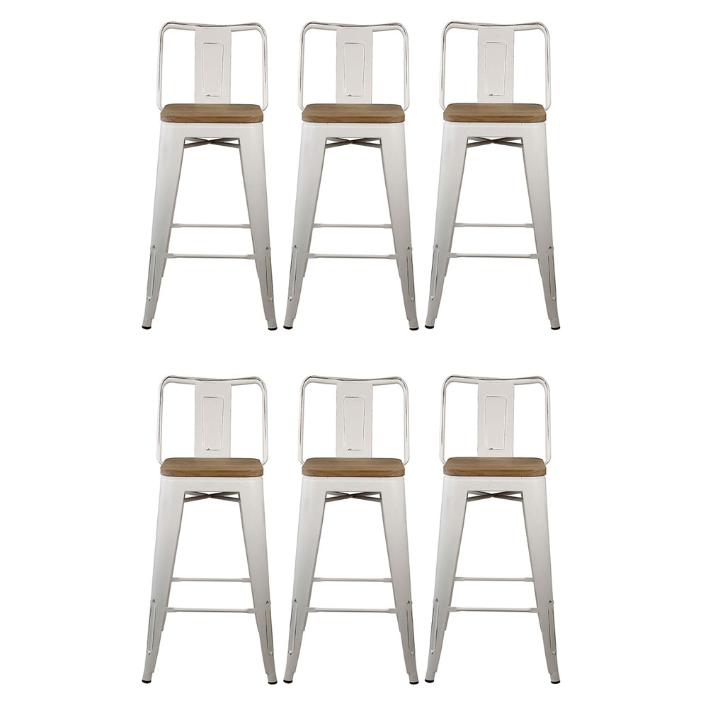 GIA 30 Inches High Back White Metal Stool with Light Wood Seat