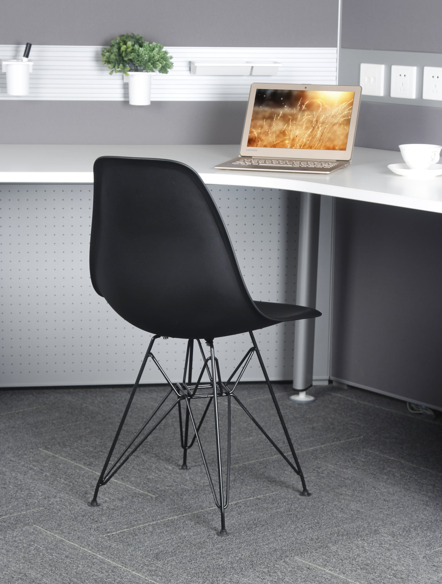 GIA Plastic Armless Chair with Metal Legs-Black