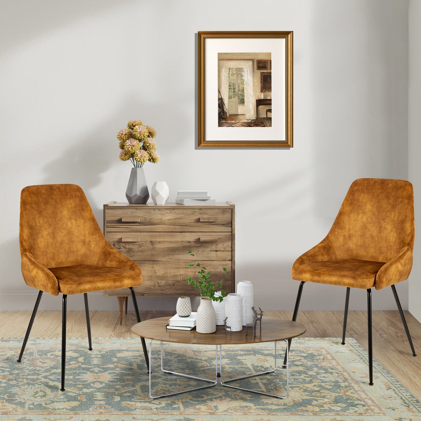 GIA Armless Retro Velvet Fabric Dining Chairs, Yellow Velvet