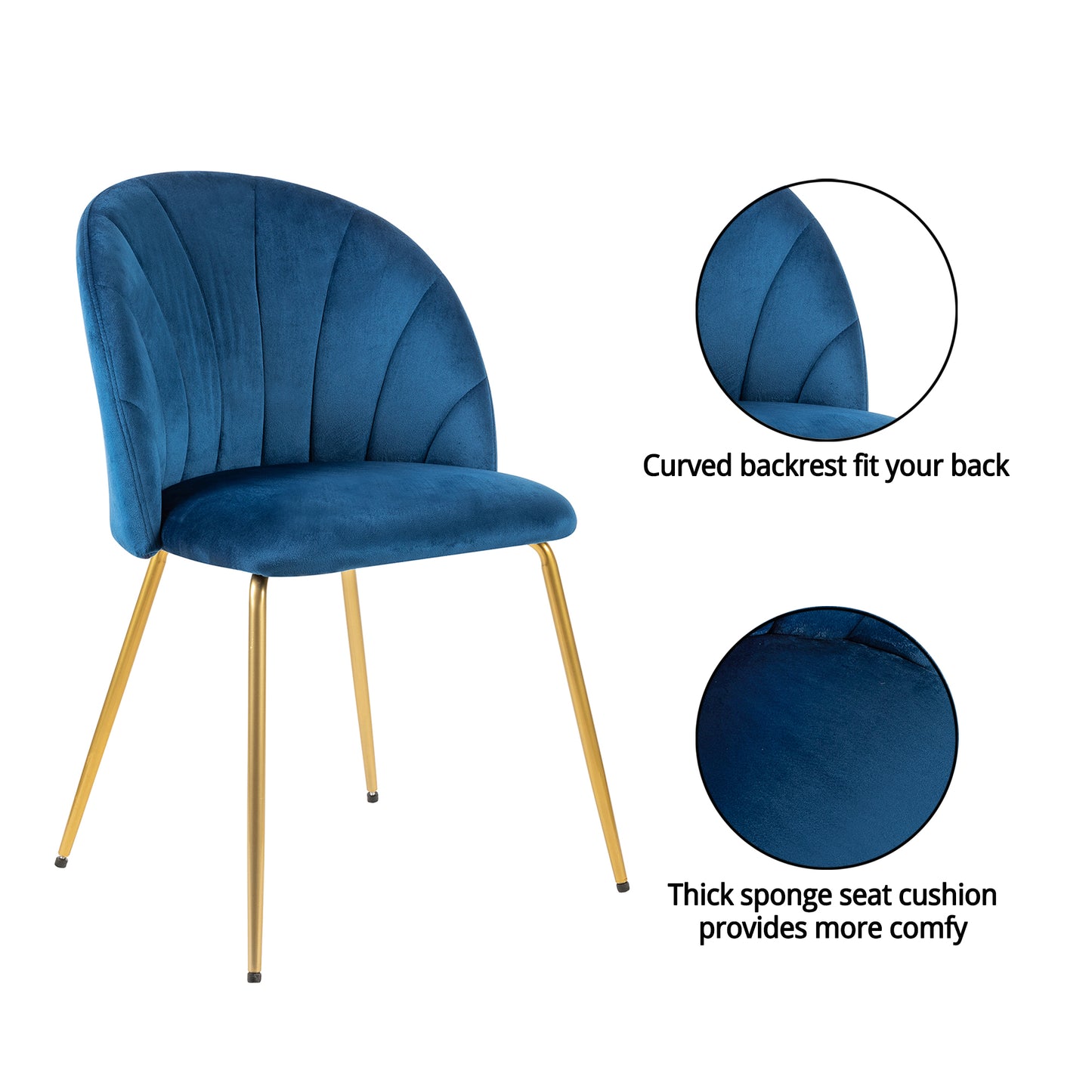 GIA Armless Mid Century Retro Velvet Fabric Dining Chairs, Blue Velvet