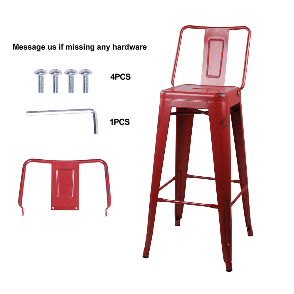 GIA 30 Inches High Back Salmon Red Metal Stool