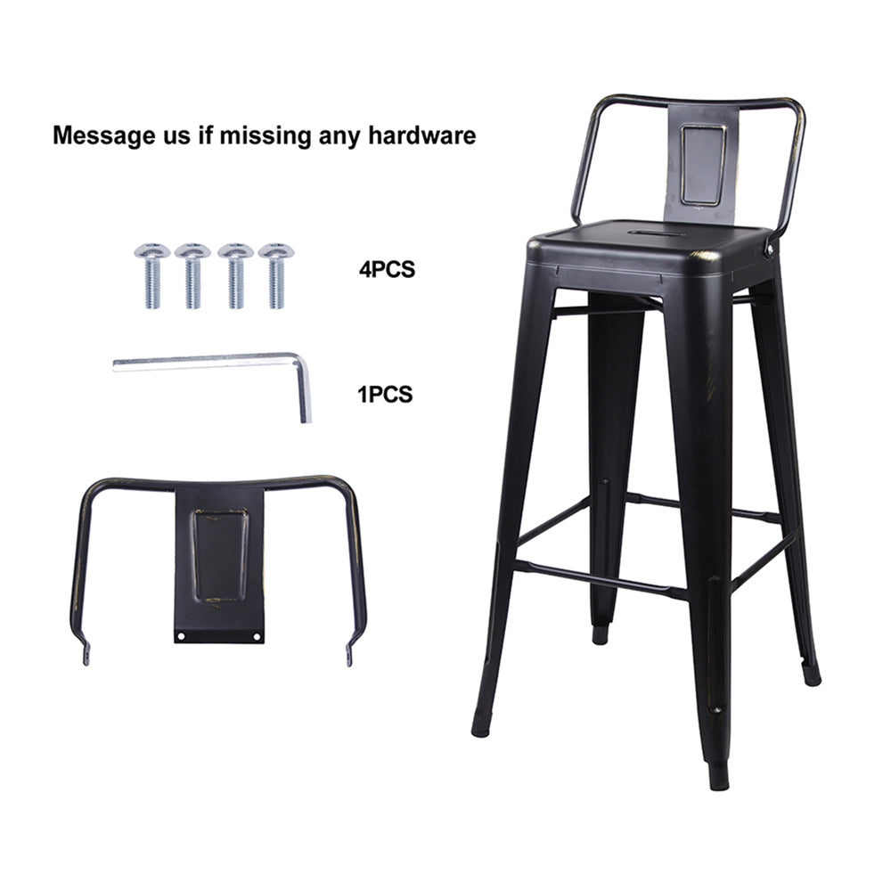 GIA 30 Inches High Back Black Metal Stool