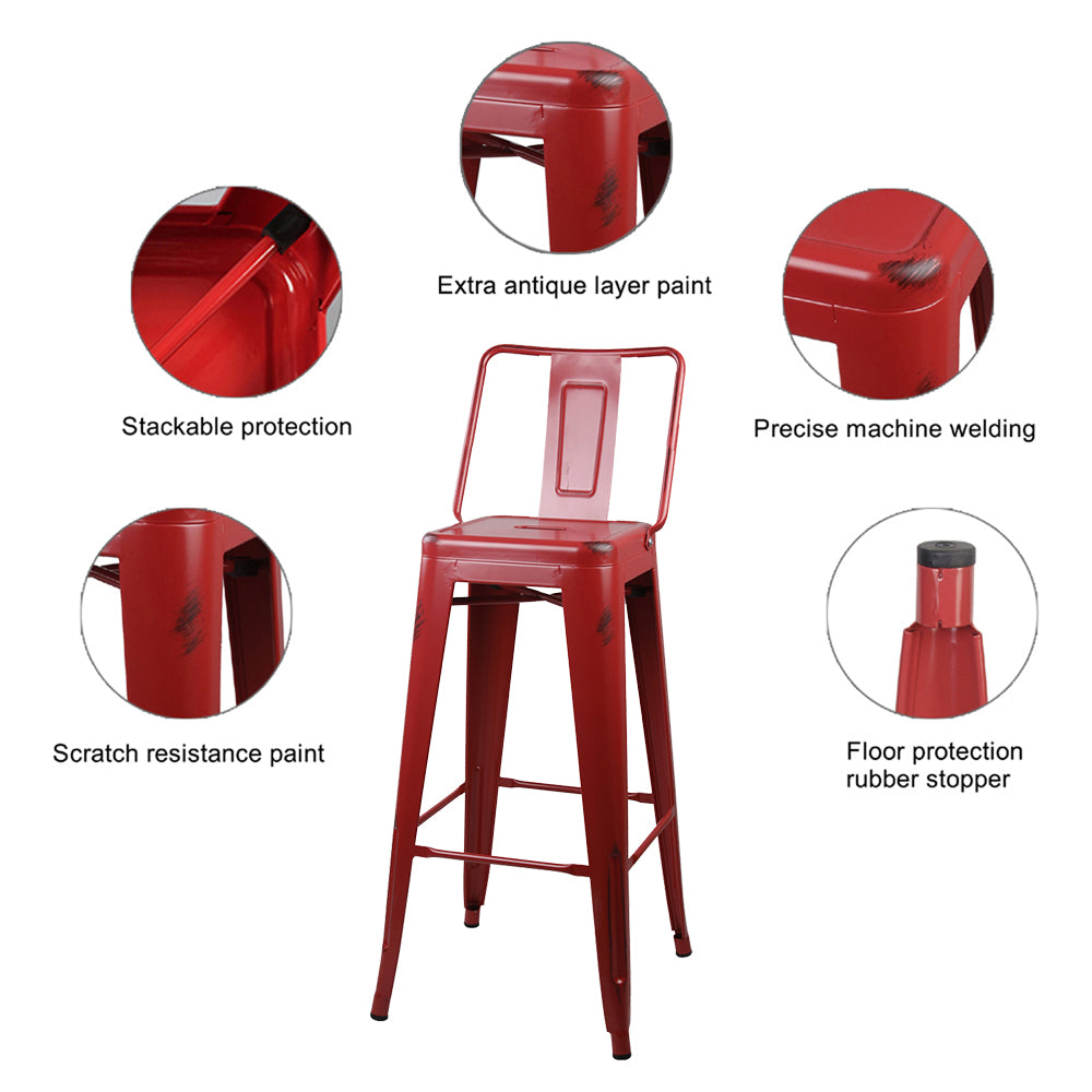 GIA 30 Inches High Back Salmon Red Metal Stool