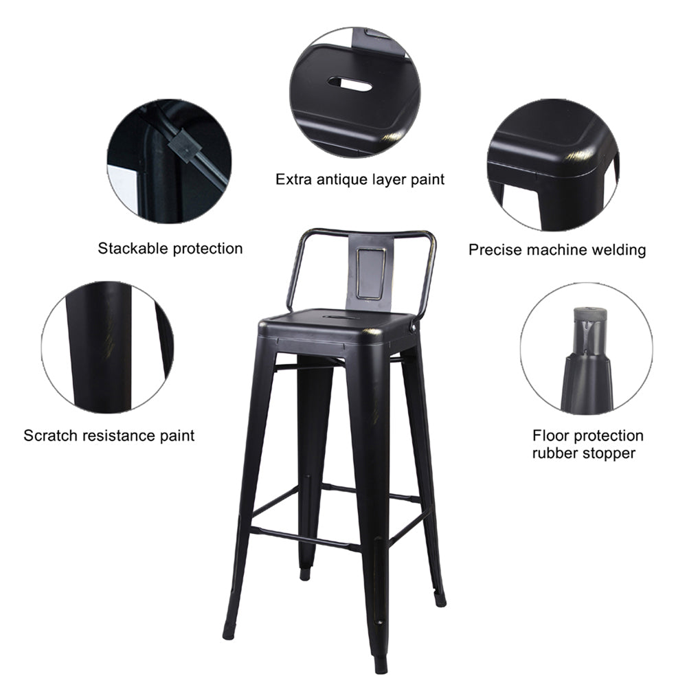 GIA 30 Inches High Back Black Metal Stool