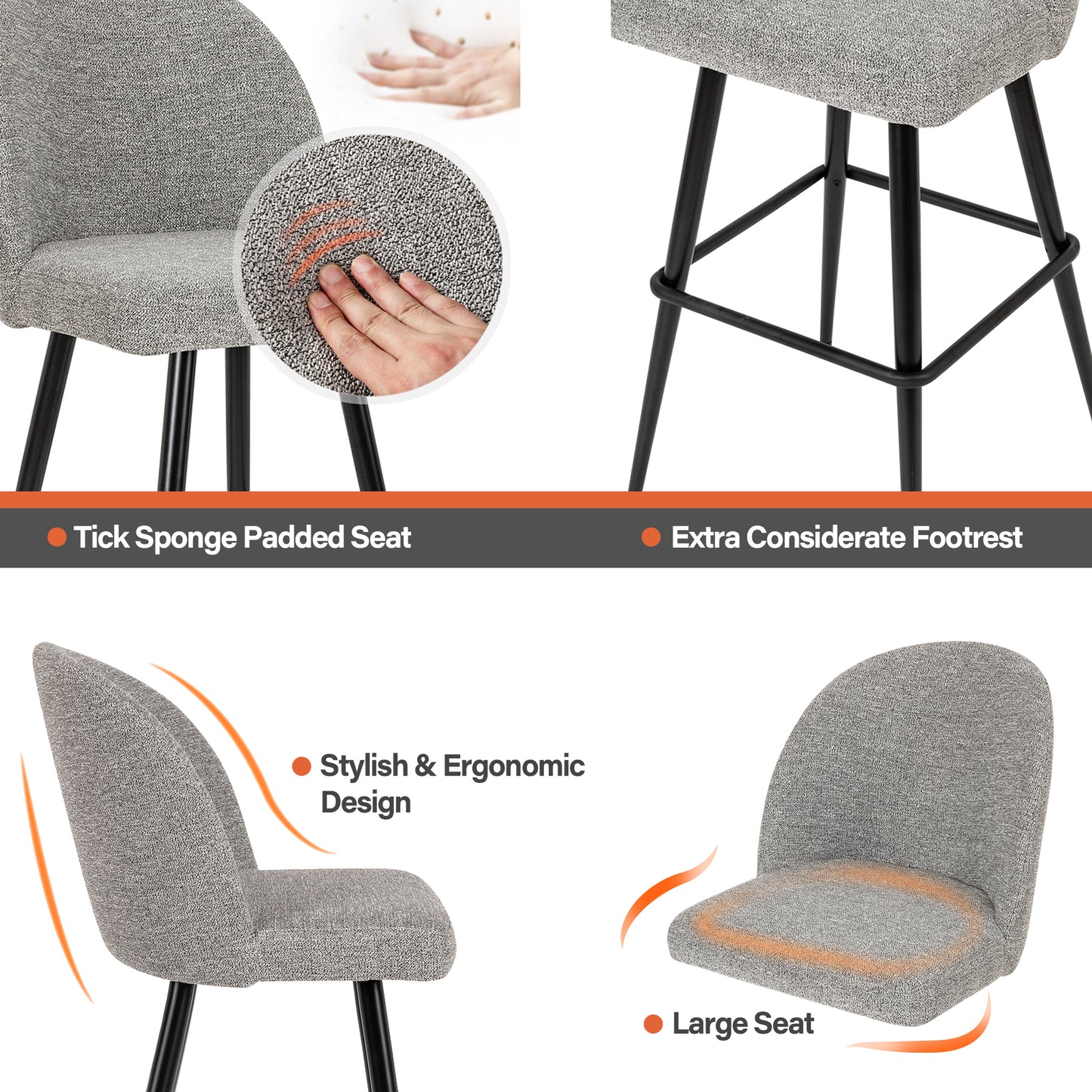 Grey Faux Linen Metal Bar Stool