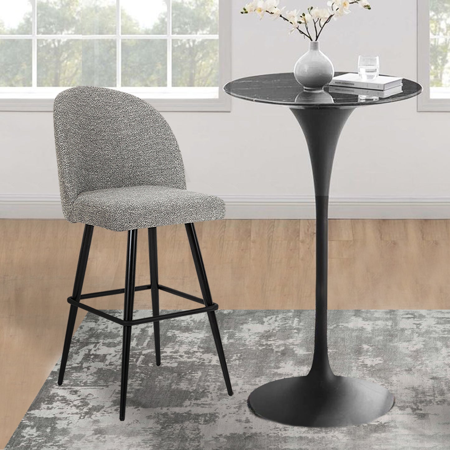 Grey Faux Linen Metal Bar Stool