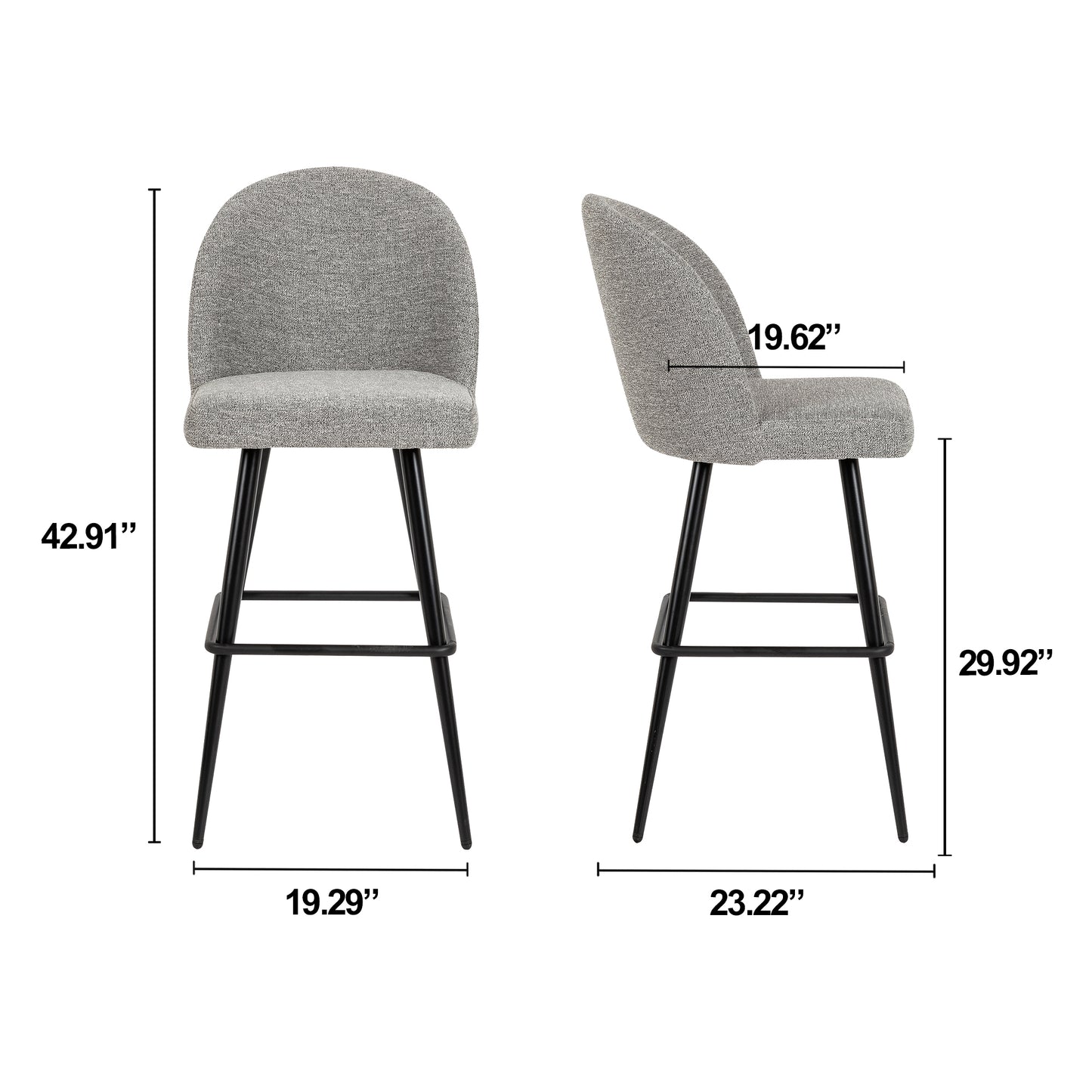 Grey Faux Linen Metal Bar Stool