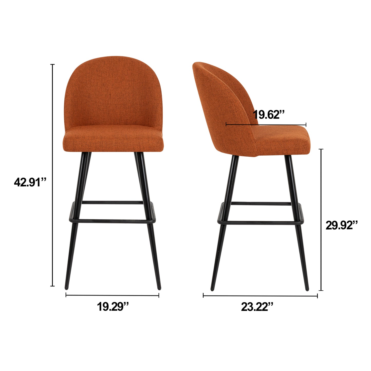 Orange Faux Linen Metal Bar Stool