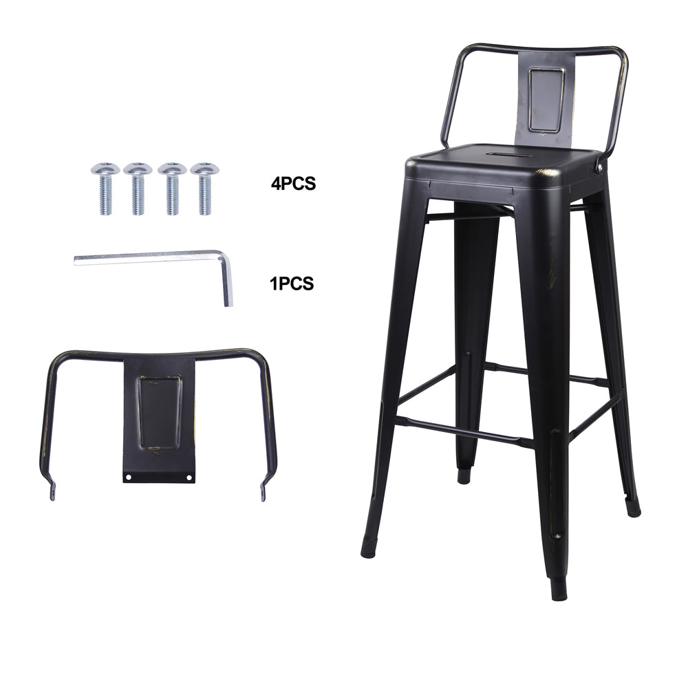 GIA 30 Inches High Back Black Metal Stool