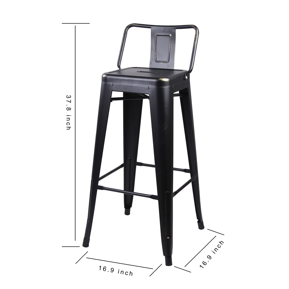 GIA 30 Inches High Back Black Metal Stool