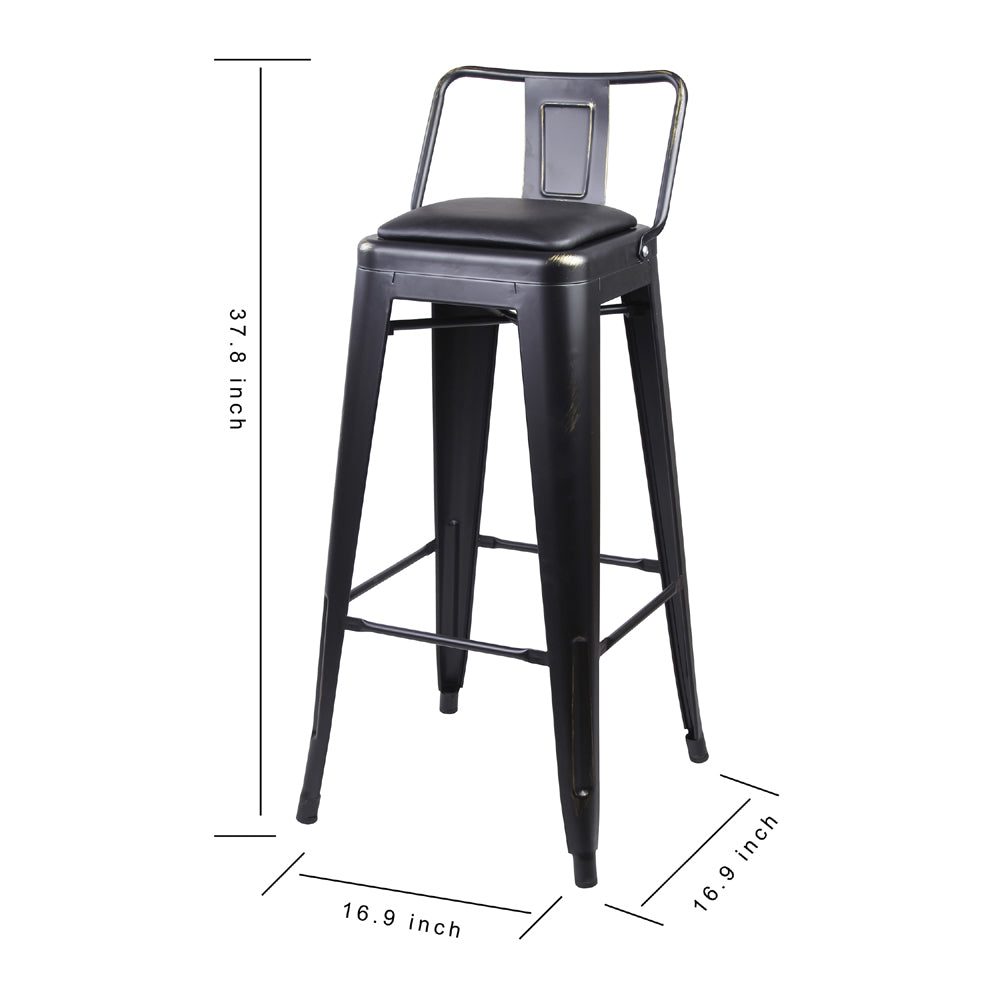 GIA 30 Inches High Back Black Metal Stool with Black PU Seat