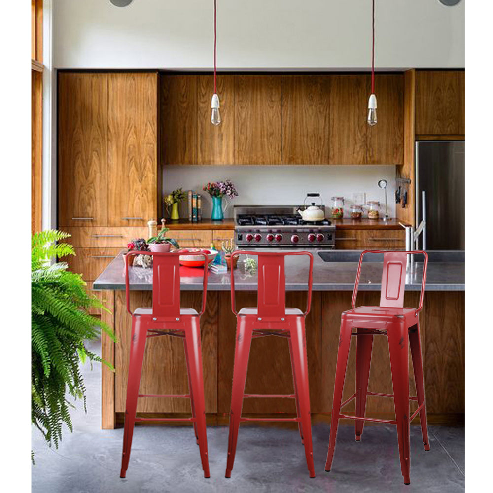 GIA 30 Inches High Back Salmon Red Metal Stool