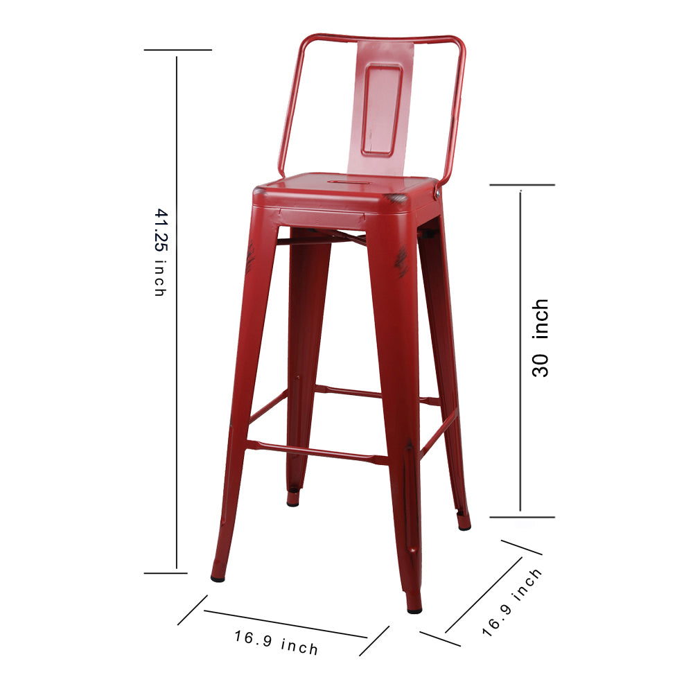 GIA 30 Inches High Back Salmon Red Metal Stool