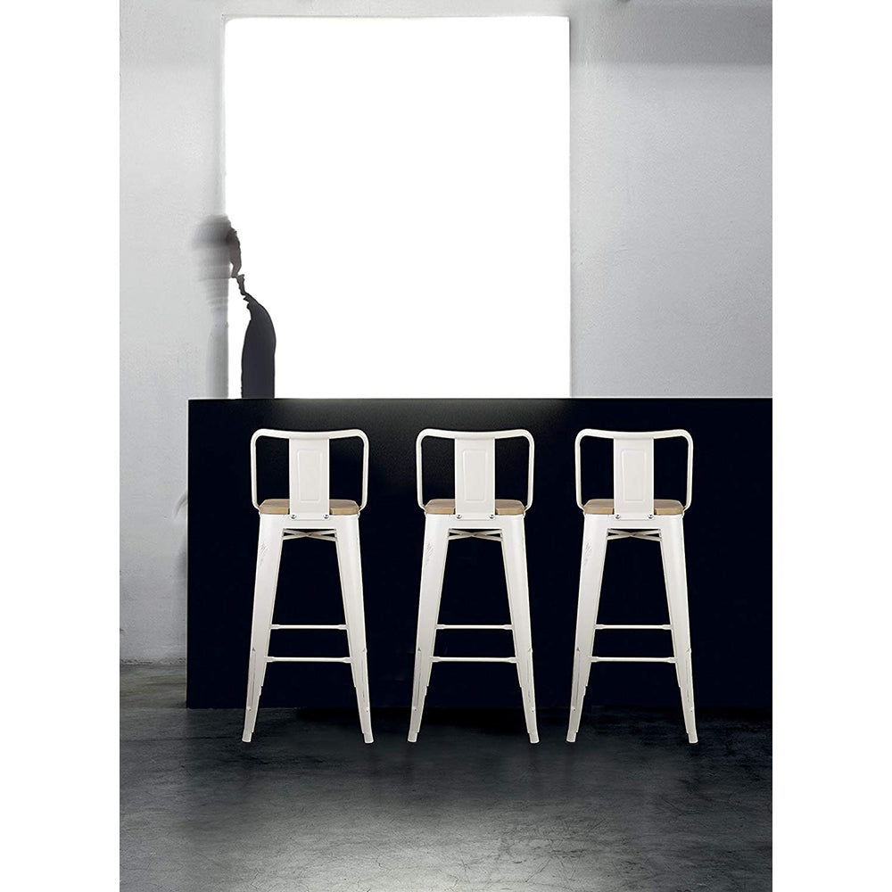 GIA 30 Inches High Back White Metal Stool with Light Wood Seat