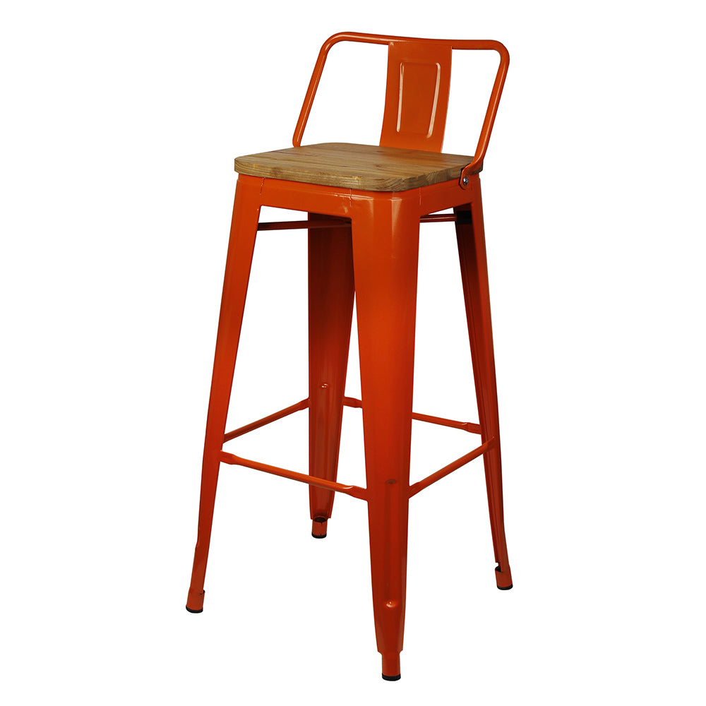 GIA 30 Inch Lowback Orange Metal stool With Wood Seat