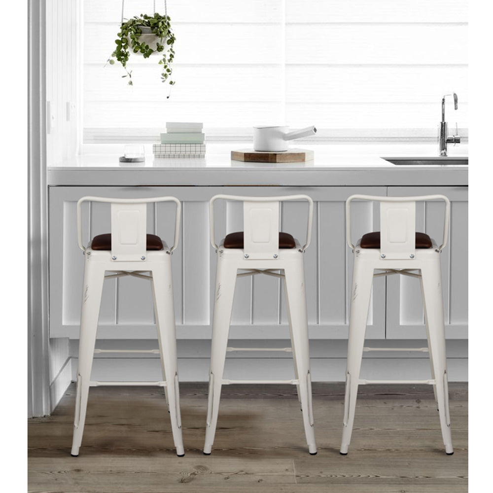 GIA 30 Inch Lowback White Stool with Black PU Seat