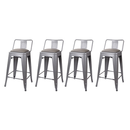 GIA 24 Inch Lowback Gray Stool with Gray PU Seat