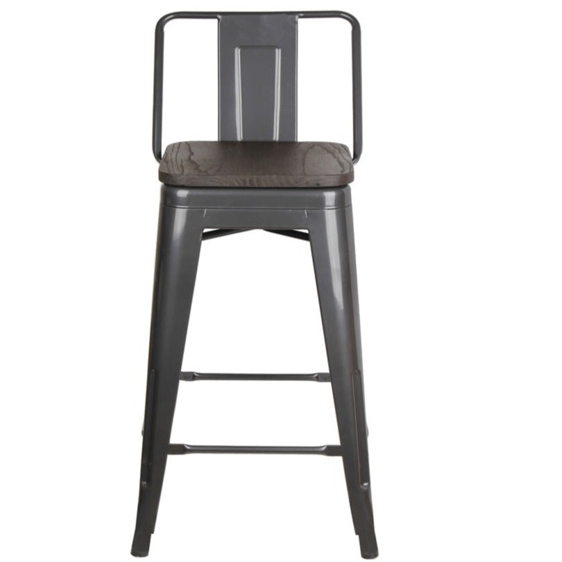 GIA 24 Inch Lowback Gungray Stool with Wood Seat
