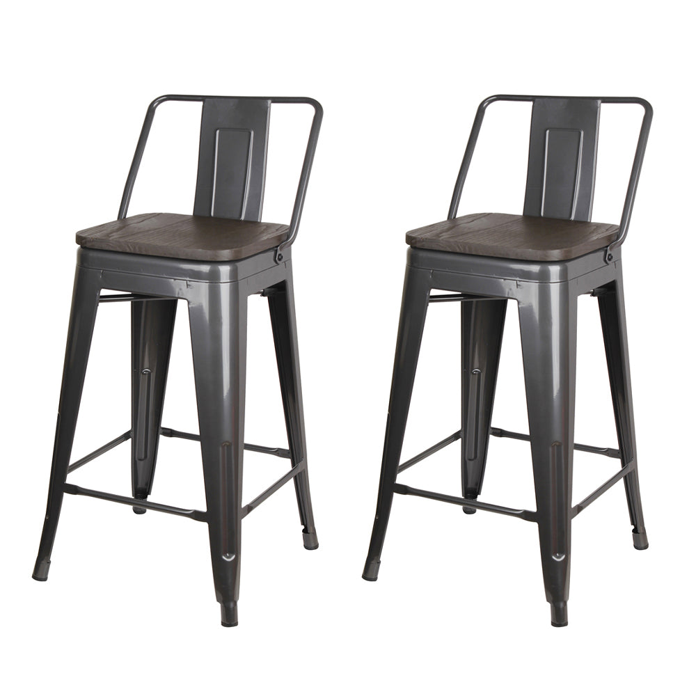 GIA 24 Inch Lowback Gungray Stool with Wood Seat