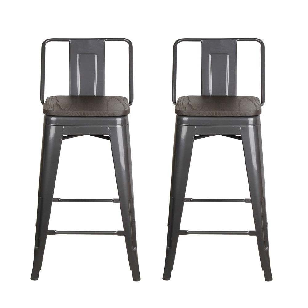 GIA 24 Inch Lowback Gungray Stool with Wood Seat