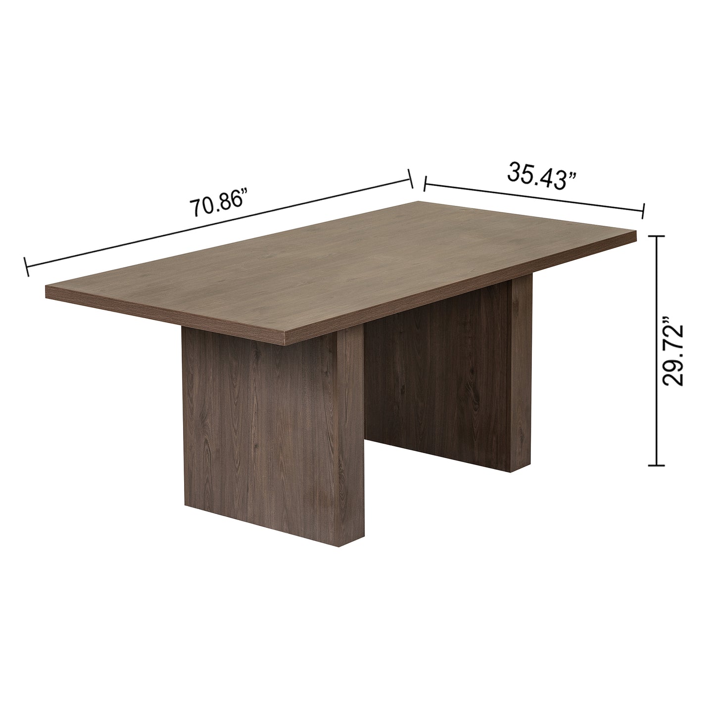 GIA 70 Inch Rectangular Farmhouse Wood Dining Table, Walnut