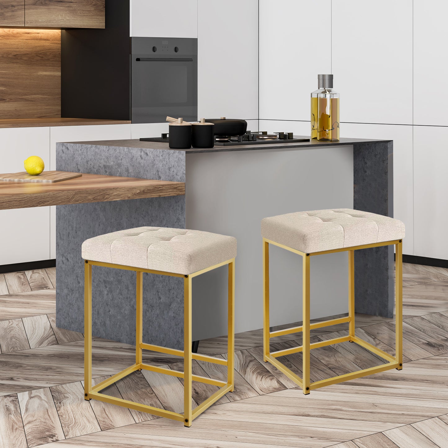 GIA 24 Inches Square Bar Stool,beige Line