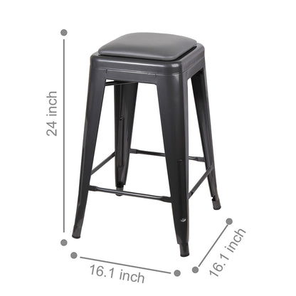 GIA Gun Gray Color 24 Inch Backless Metal Stool with Gray Leather Cushion