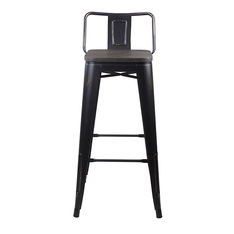 GIA 30 Inch Lowback Black Metal Stool With Wood Seat