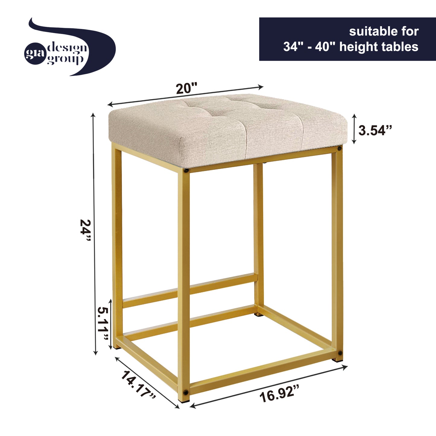 GIA 24 Inches Square Bar Stool,beige Line