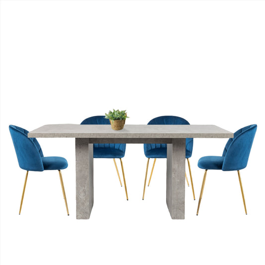 5 Pieces Dining Table Set for 4 - 70 Inch Cemented Table & 4 Pack Blue Chairs