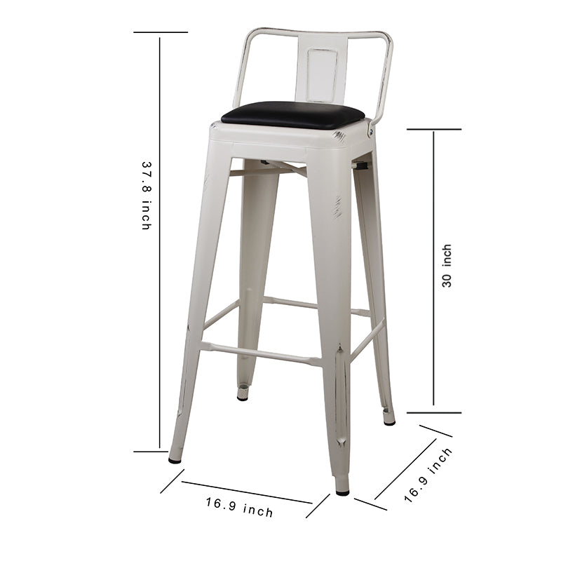 GIA 30 Inch Lowback White Stool with Black PU Seat