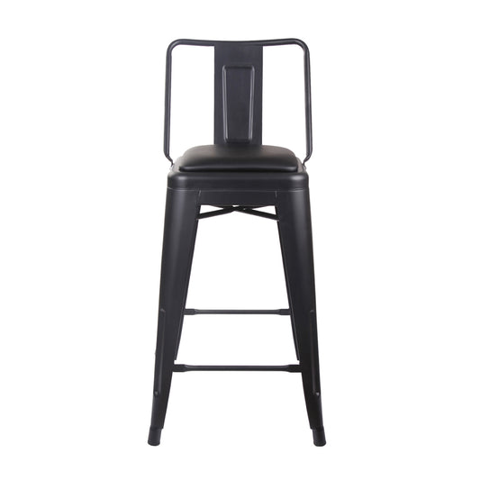 GIA 30 Inches High Back Black Metal Stool with Black PU Seat