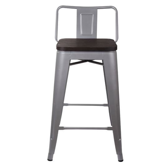 GIA 24 Inch Lowback Gray Stool with Wood Seat