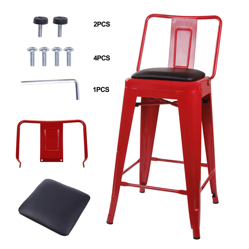 GIA 24 Inches High Back Red Metal Stool with Black PU Seat