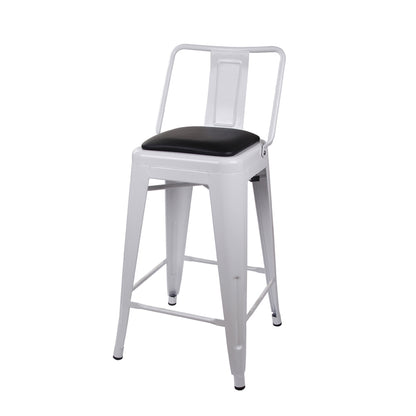 GIA 24 Inches High Back White Metal Stool with Black PU Seat