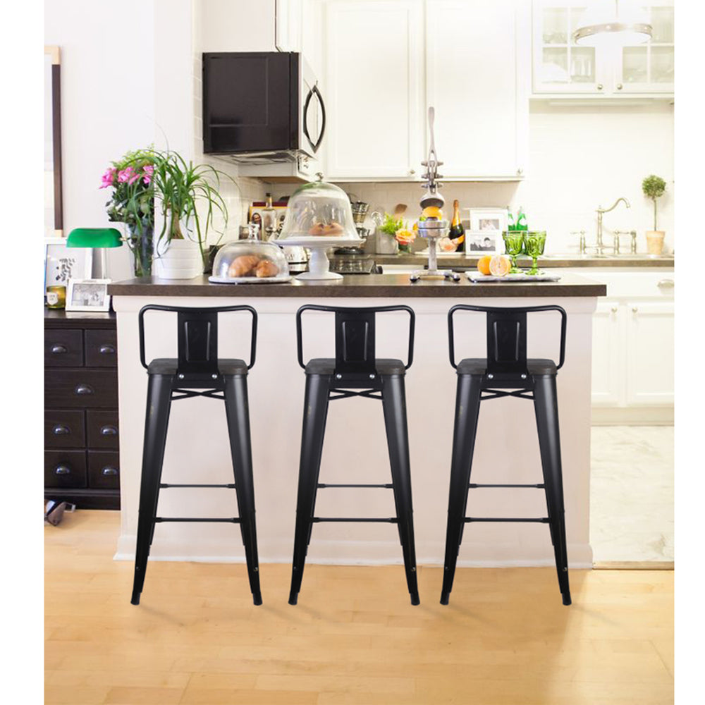 GIA 30 Inch Lowback Black Metal Stool With Wood Seat