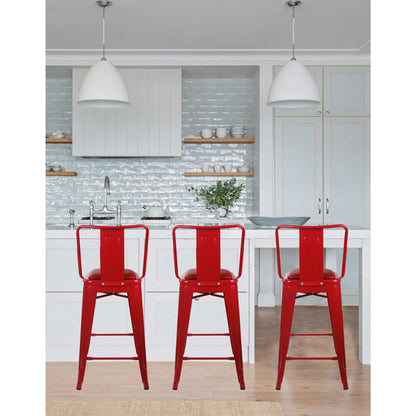 GIA 30 Inches High Back Salmon Red Metal Stool with Red PU Seat